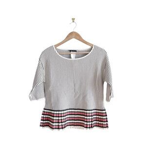 Pennyblack Sweater Peplum Pleated Striped 3/4 Sleeves Women's M